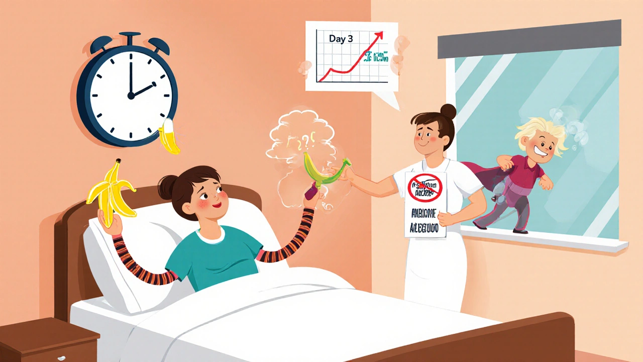 A cancer patient glowing with energy as potassium levels rise, while spironolactone is pushed away comically.