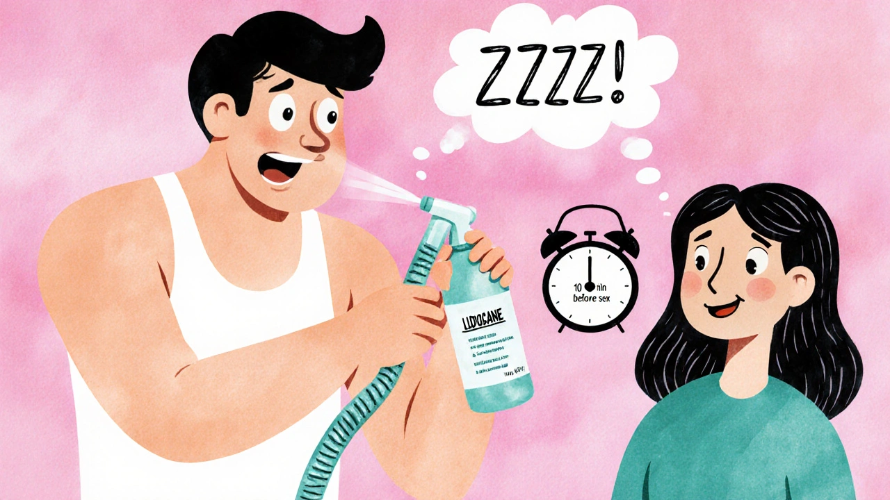 A man sprays lidocaine while his partner has a numbness cloud above her head in rubber hose animation.