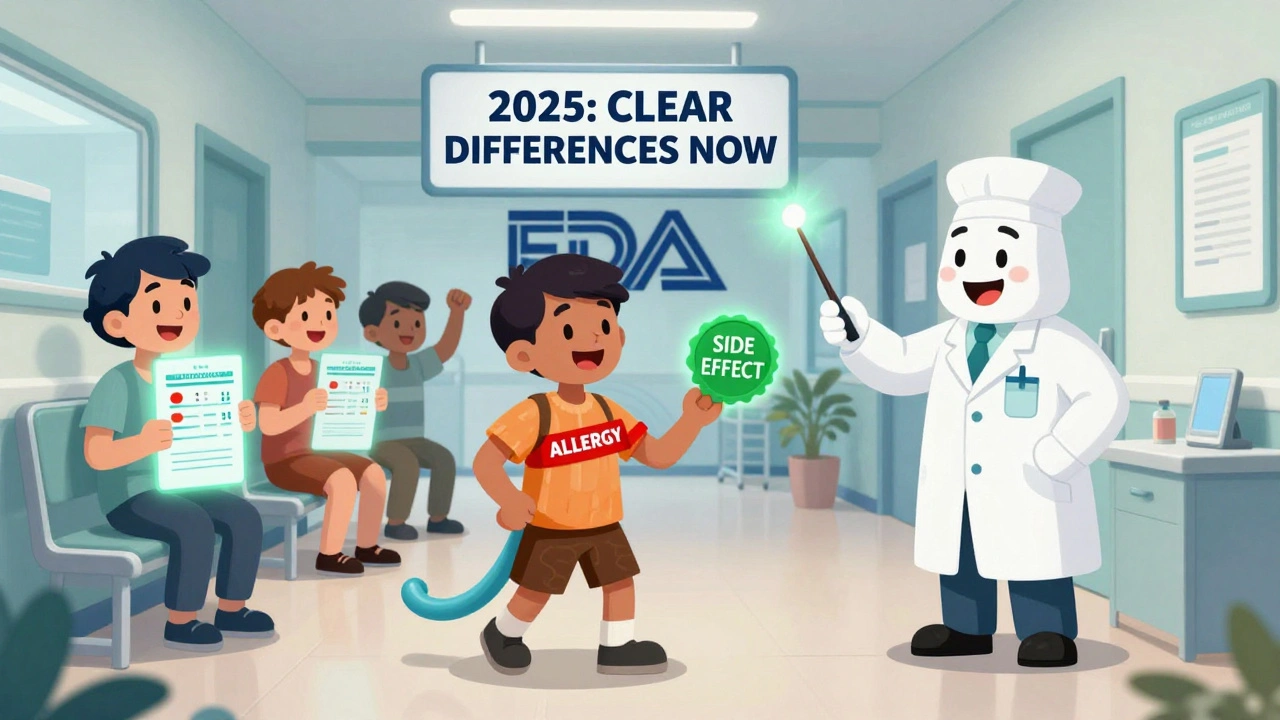 A pharmacist removing incorrect allergy labels from patients, replacing them with correct ones in a bright hospital hallway.