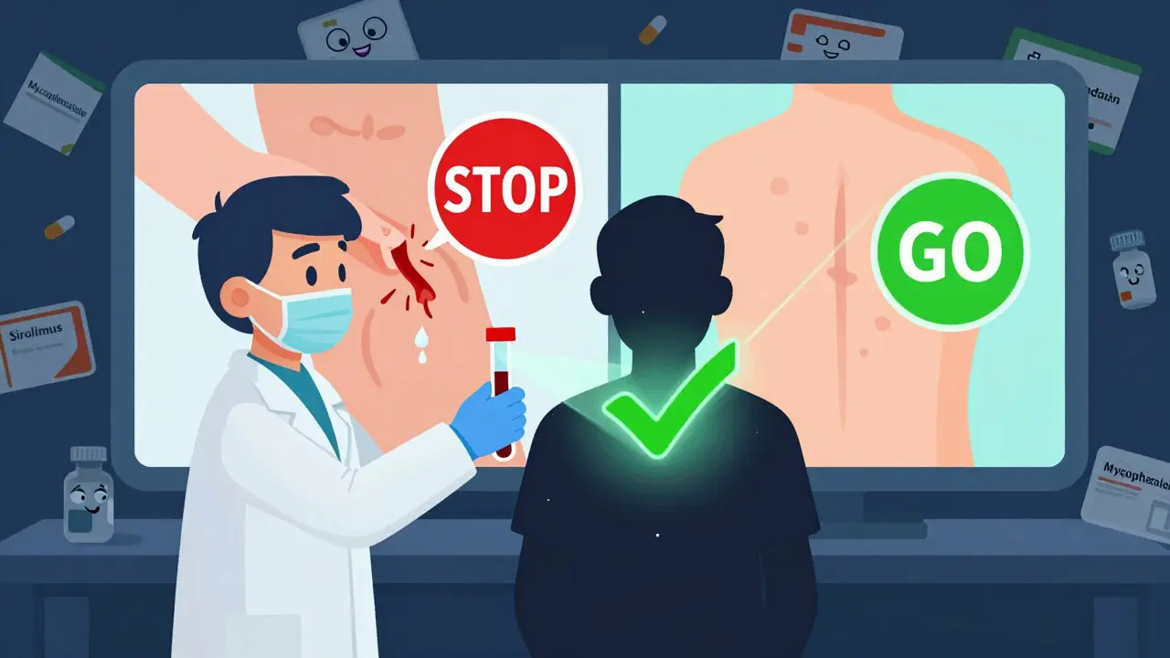 A doctor holding a blood test that shows a healing hologram, with split-screen wound outcomes in rubber hose animation style.
