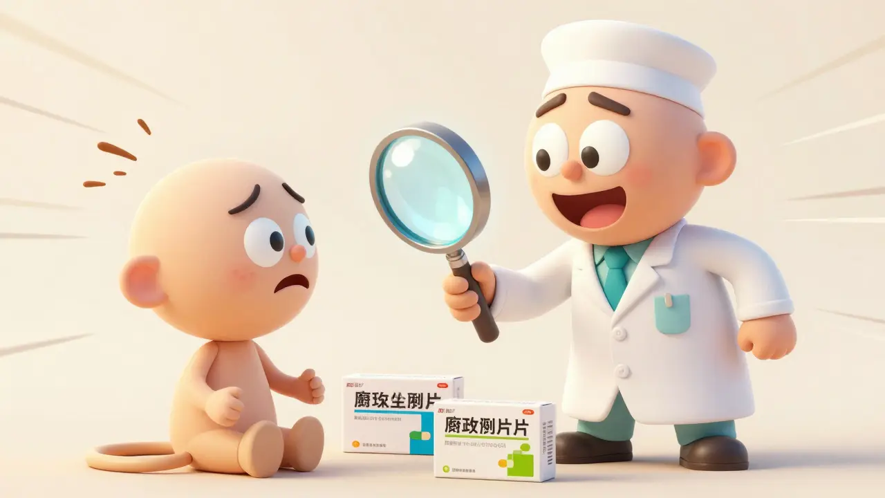 Pharmacist reassuring a worried patient about switching to a biosimilar medication.