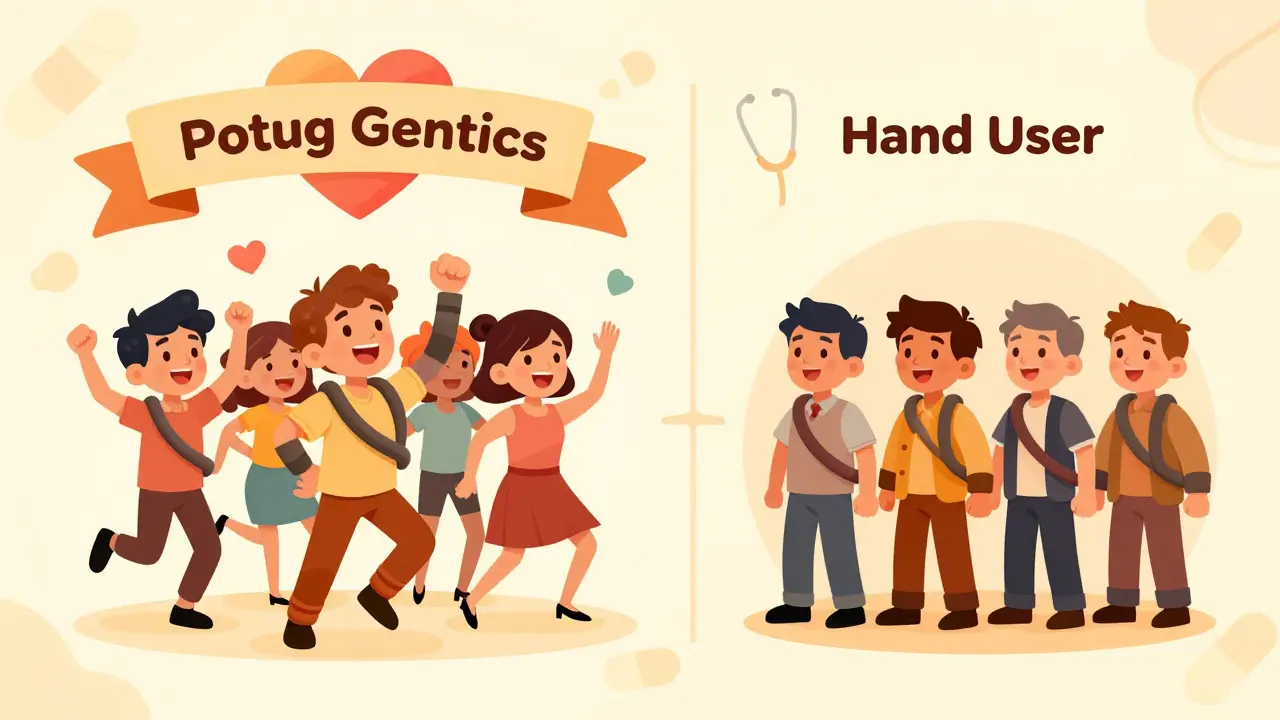 Cheerful cartoon patients dancing in groups, representing health outcomes