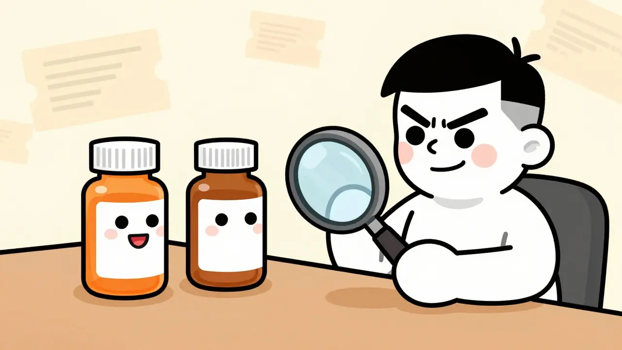 Illustrated character choosing the cheapest generic medicine option wisely