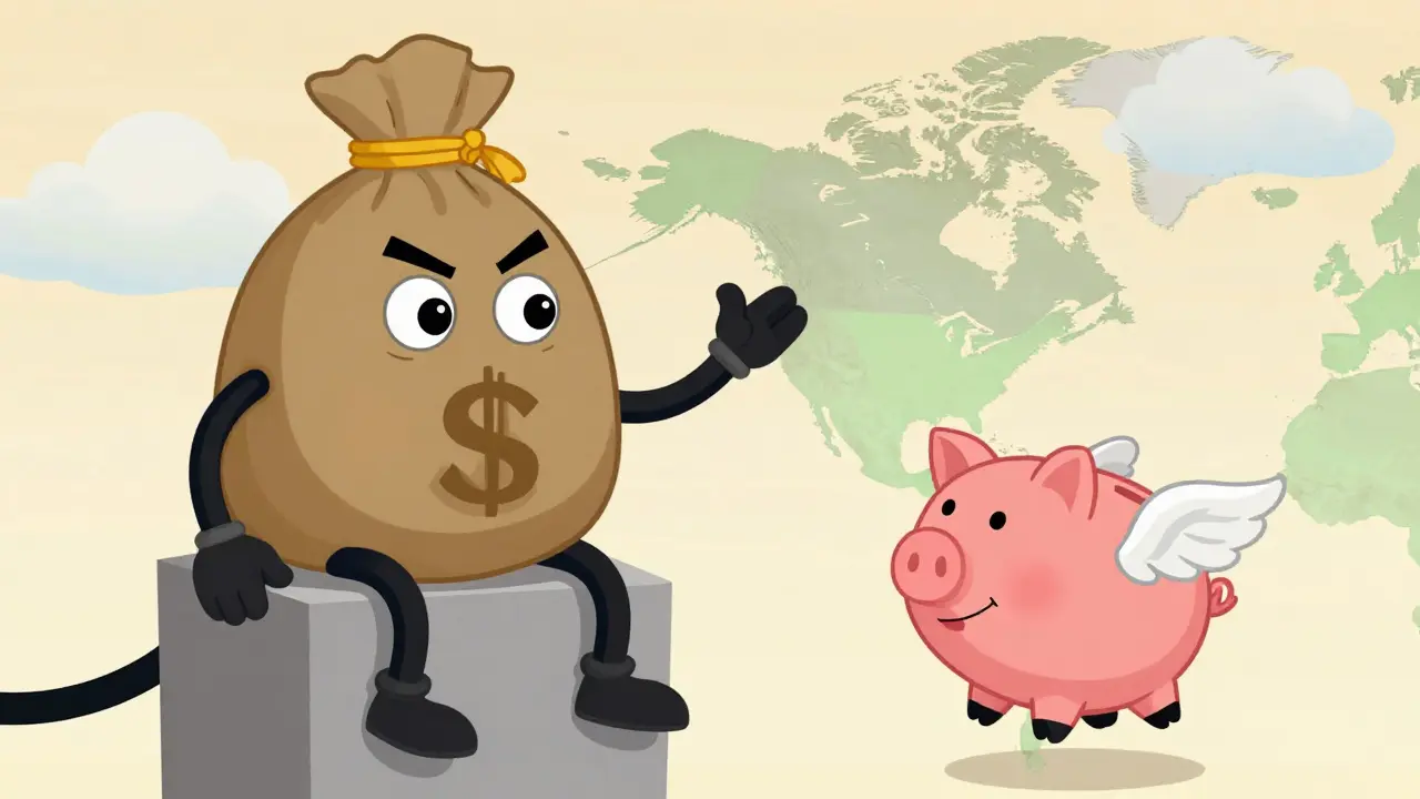 Money bag vs flying piggy bank illustrating price differences