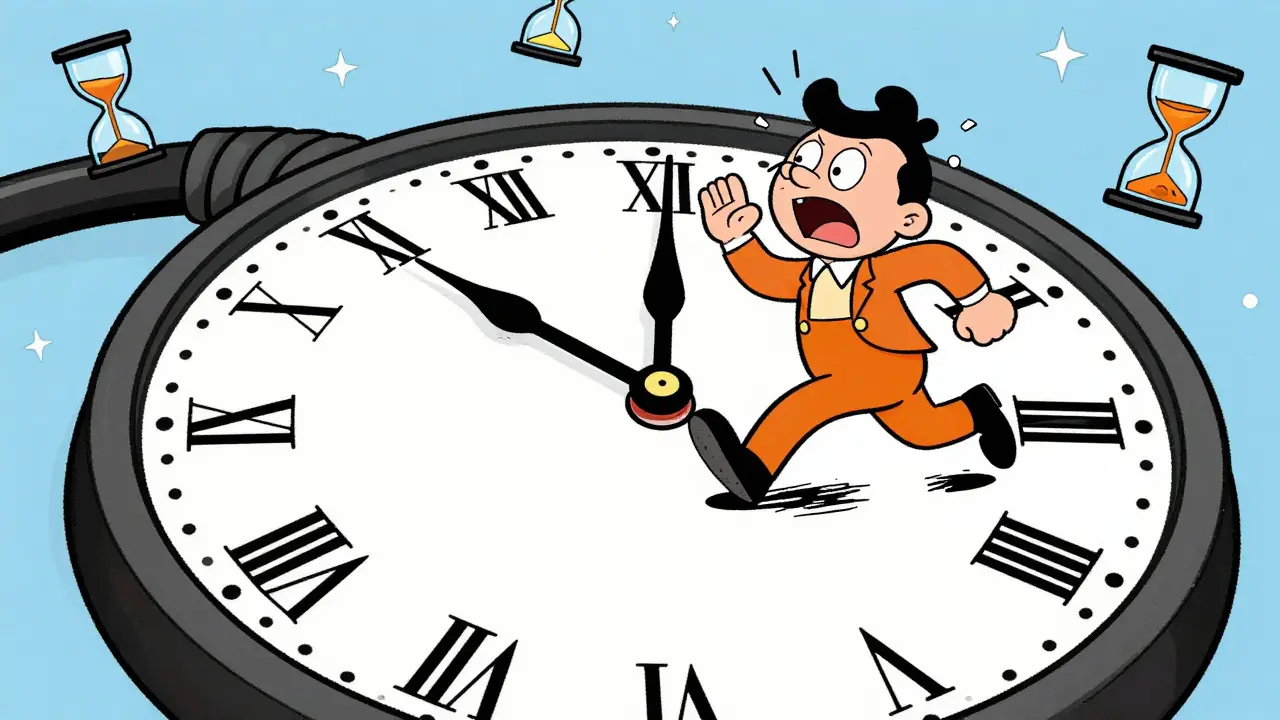 Vintage animated character running around a clock symbolizing insomnia