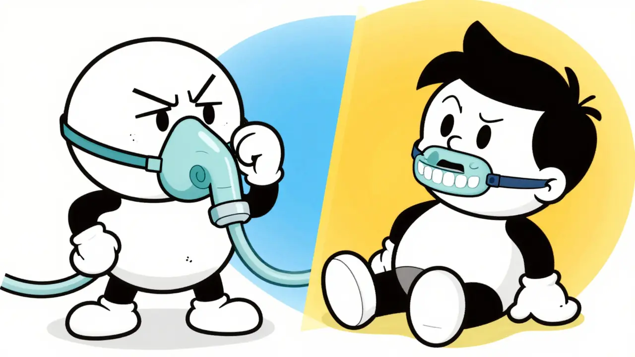 Comparison of CPAP vs oral appliance comfort in retro cartoon style
