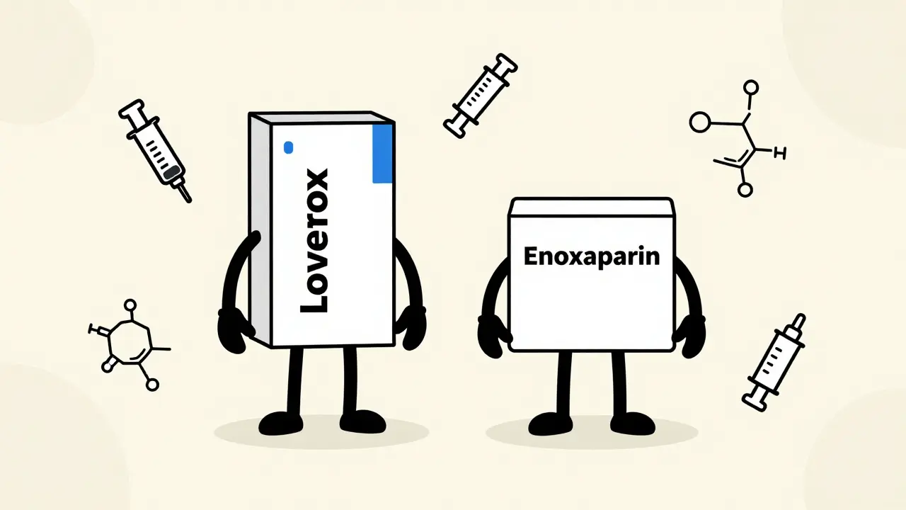 Brand vs generic medication boxes illustrated in vintage cartoon style