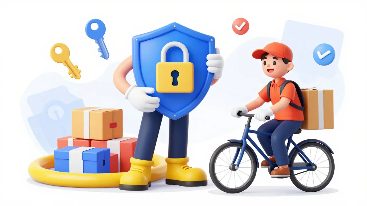 Rubber hose style art showing safe online pharmacy delivery
