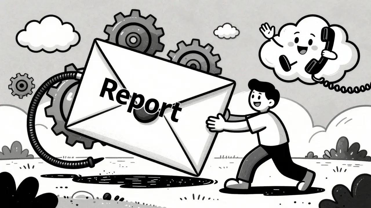 Cartoon character sending a report envelope easily