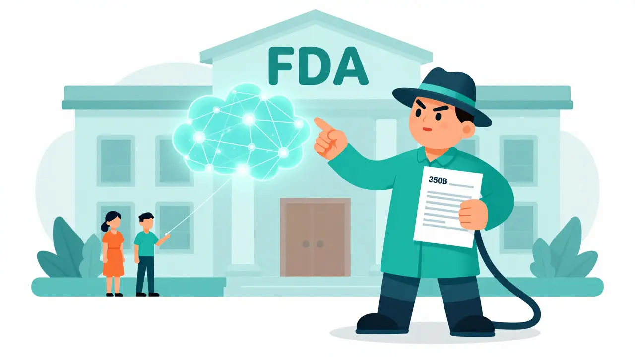 Cartoon citizen submitting a report to help drug safety monitoring
